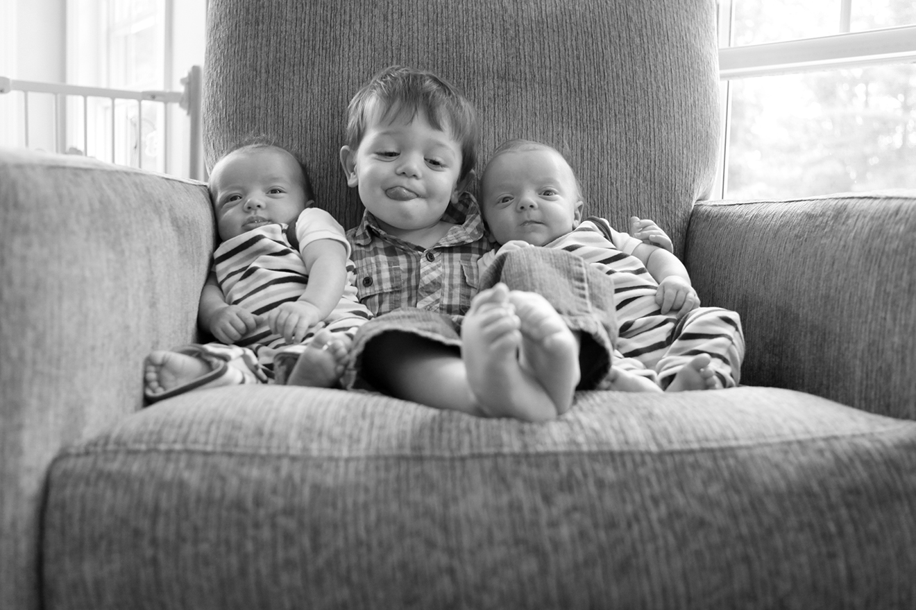 Owen, Declan and Quinn, 2 yrs and 3 month old twins